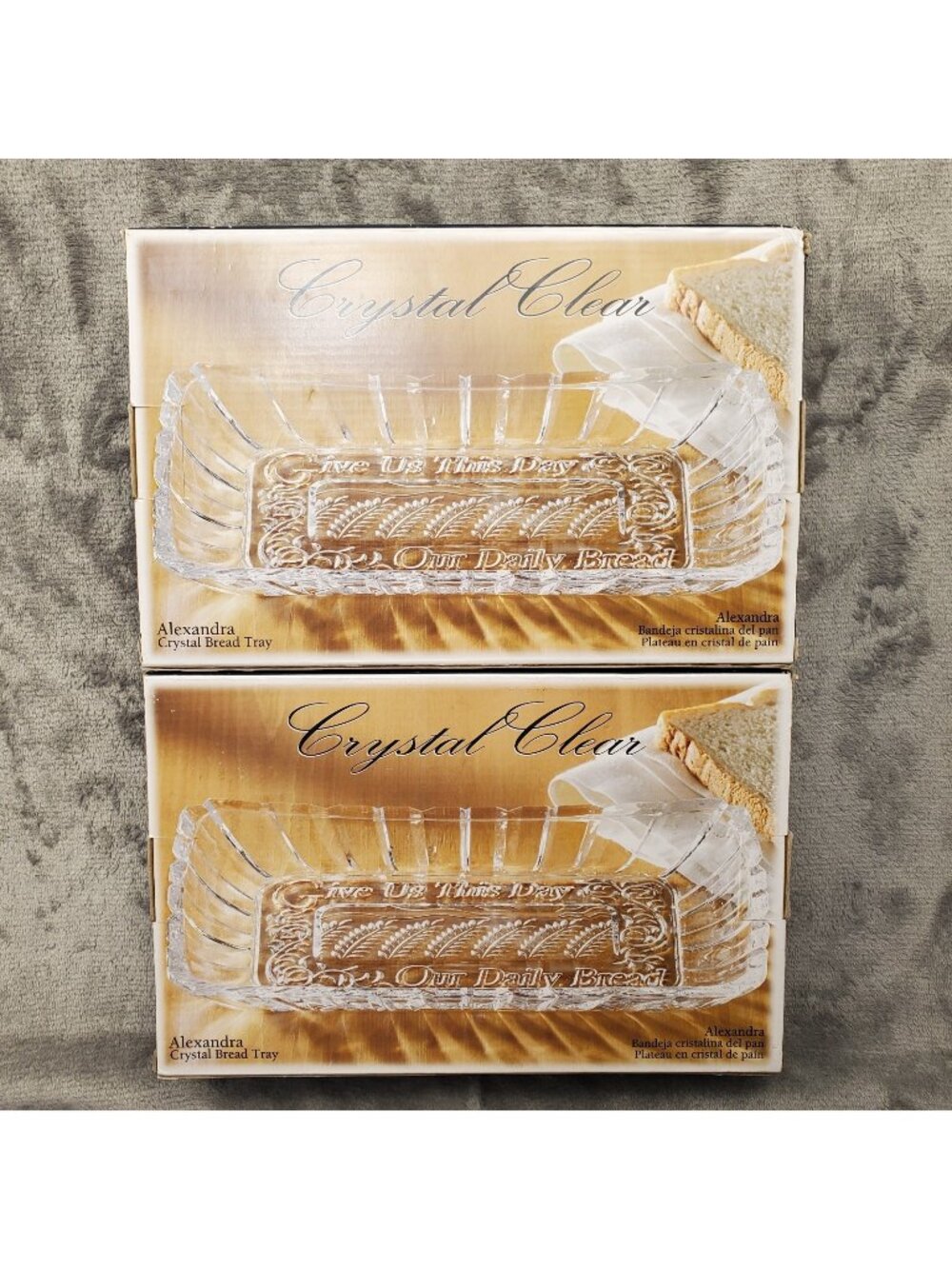 Alexandria Crystal Bread Tray 11” x 6.75" Glass Lot of 2 Clear Give Us This Day